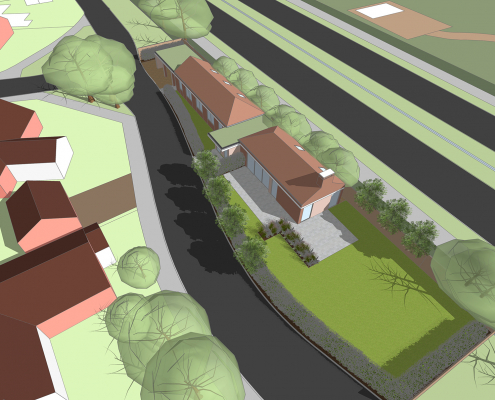 Aerial view of accessible bungalow in Formby